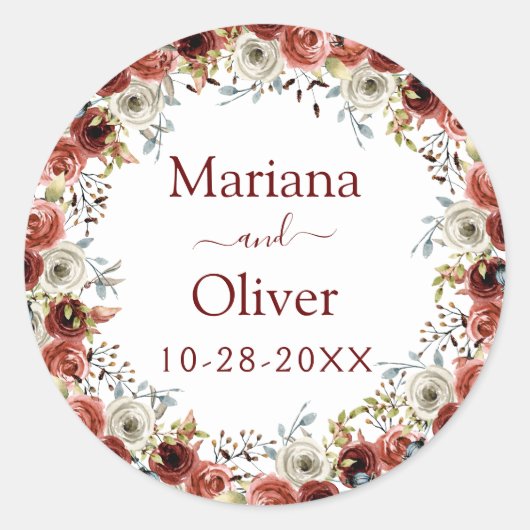 Waterverf Floral Wedding Ronde Sticker (Voorkant)