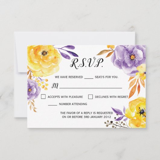 Waterverf Floral Wedding RSVP Kaart (Voorkant)