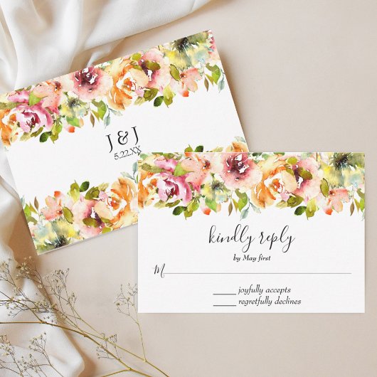 Waterverf Floral Wedding RSVP-kaart voor zomertuin RSVP Kaartje