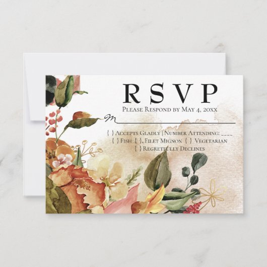 Waterverf Floral Wedding RSVP Kaartje (Voorkant)