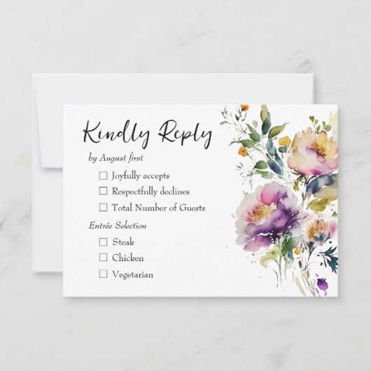 Waterverf Floral Wedding RSVP Kaartje (Voorkant)