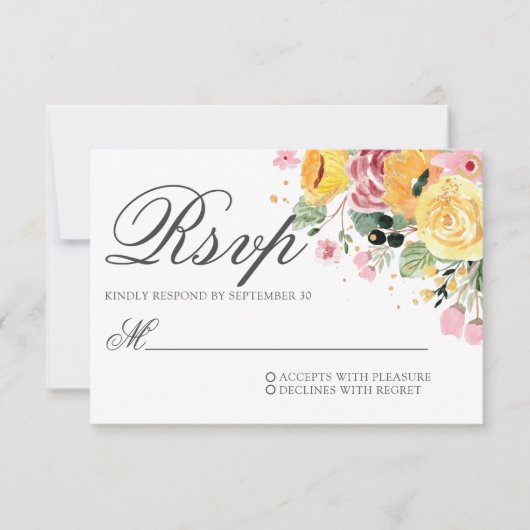 Waterverf Floral Wedding RSVP Kaartje (Voorkant)