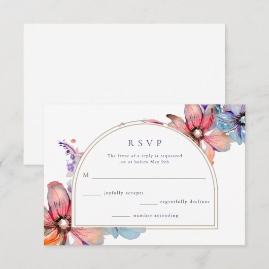 Waterverf Floral Wedding RSVP Kaartje (Voorkant / Achterkant)
