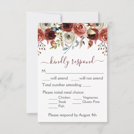 Waterverf Floral Wedding RSVP Kaartje (Voorkant)
