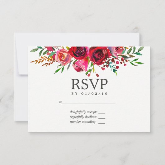 Waterverf Floral Wedding RSVP Kaartje (Voorkant)