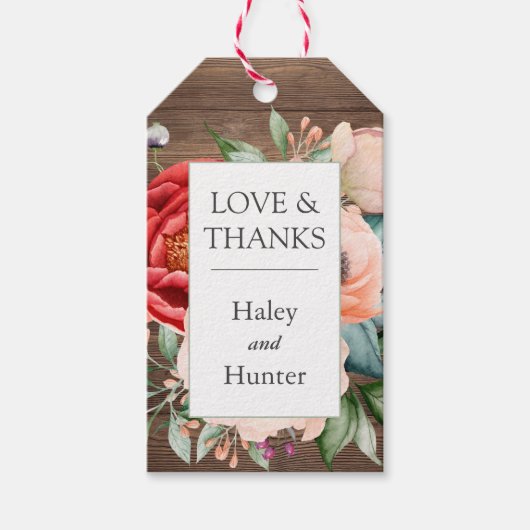 Waterverf Floral Wedding Rustic Barnwood Cadeaulabel (Voorkant)