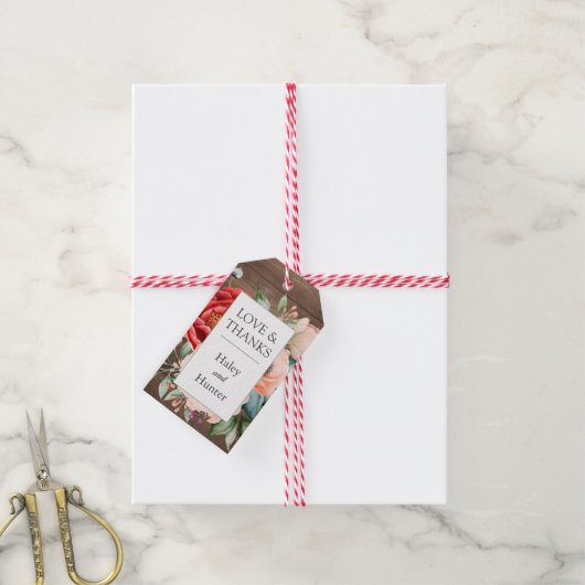 Waterverf Floral Wedding Rustic Barnwood Cadeaulabel (Met Touw)