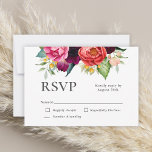Waterverf Floral Wedding Rustic Boho RSVP Kaartje<br><div class="desc">Een prachtig charmante trouwreactiekaart met boho-styling inclusief een kleurrijk lijst van gemengde waterverf pioenrozen, rozen, anemonen, wilde bloemen en groen rondom jouw tekst. Het prachtige kleurenpalet bevat rijke tinten perzik, gebroken wit, bordeauxrood en groen. Vervang de voorbeeld-RSVP-datum door de gewenste reactiedatum. Dit kleurenschema is een geschikte keuze voor bruiloften in...</div>