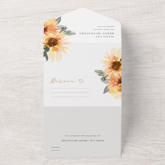 Waterverf Floral Wedding Rustic Chic All In One Uitnodiging (Buitenkant)