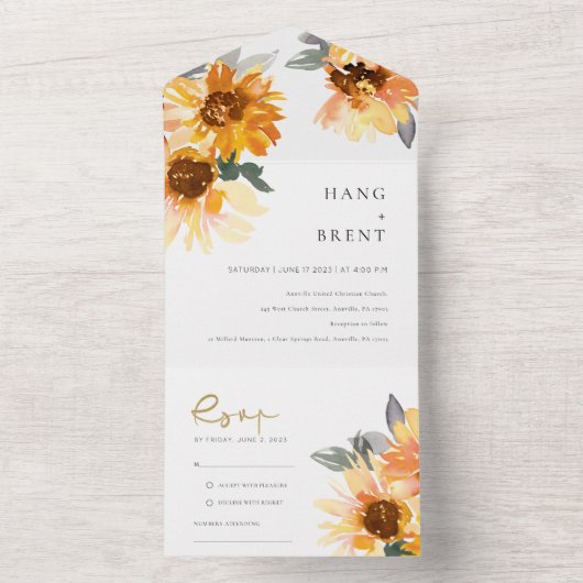 Waterverf Floral Wedding Rustic Chic All In One Uitnodiging (Binnen)
