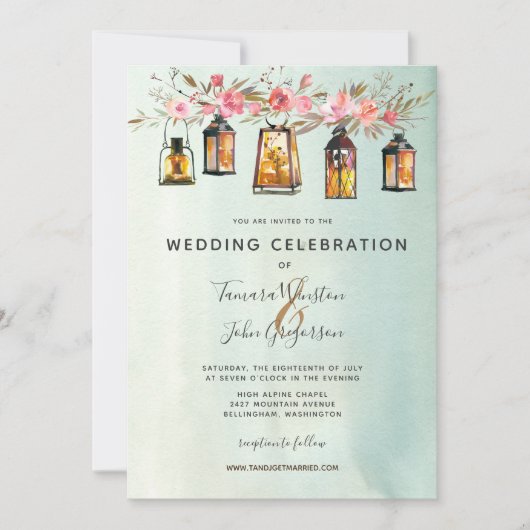 Waterverf Floral Wedding Rustic Chic Lantern Kaart (Voorkant)