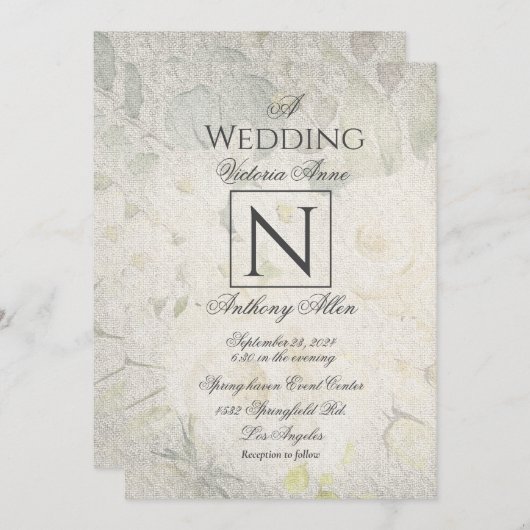 Waterverf Floral Wedding Rustic Monogram Kaart (Voorkant / Achterkant)