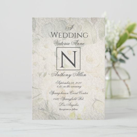 Waterverf Floral Wedding Rustic Monogram Kaart (Staand voorkant)