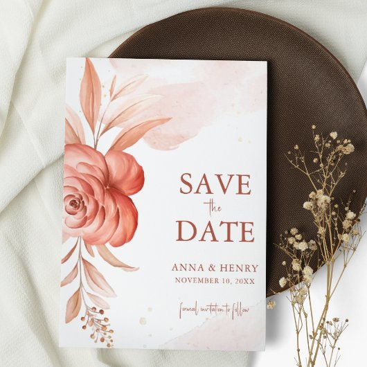 Waterverf Floral Wedding Rustic Terracotta Save The Date