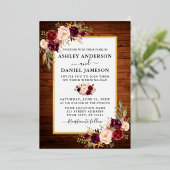 Waterverf Floral Wedding Rustic Wood Gold Folie Uitnodiging (Staand Voorkant)