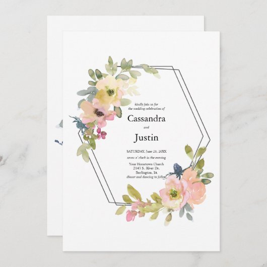 Waterverf Floral Wedding Save The Date (Voorkant / Achterkant)