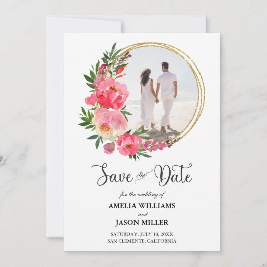 Waterverf Floral Wedding Save the Date (Voorkant)