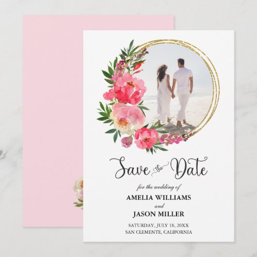 Waterverf Floral Wedding Save the Date (Voorkant / Achterkant)