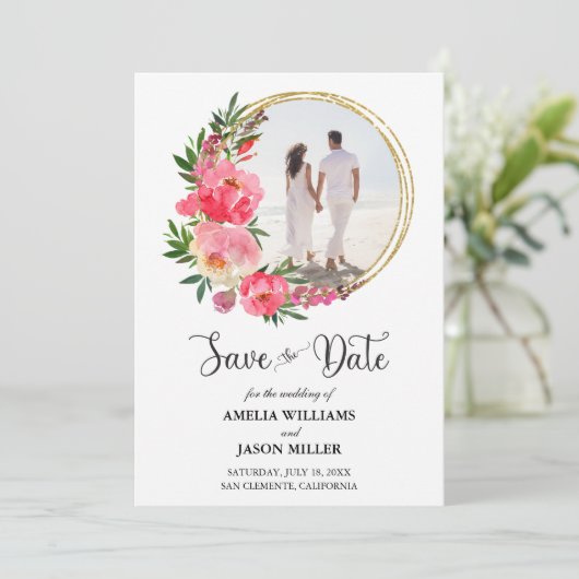 Waterverf Floral Wedding Save the Date (Staand voorkant)