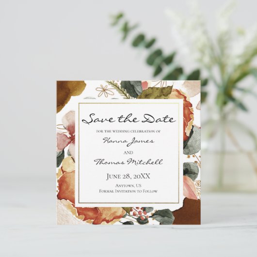 Waterverf Floral Wedding Save The Date (Staand voorkant)