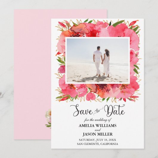 Waterverf Floral Wedding Save the Date (Voorkant / Achterkant)