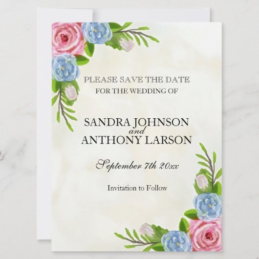 Waterverf Floral Wedding Save the Date (Voorkant)