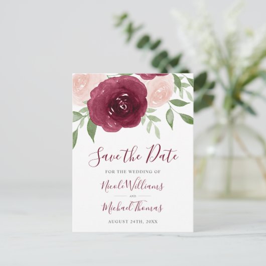 Waterverf Floral Wedding Save the Date Aankondigingskaart (Staand voorkant)
