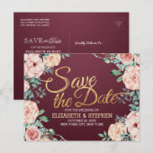 Waterverf Floral Wedding Save the Date Aankondigingskaart (Voorkant / Achterkant)