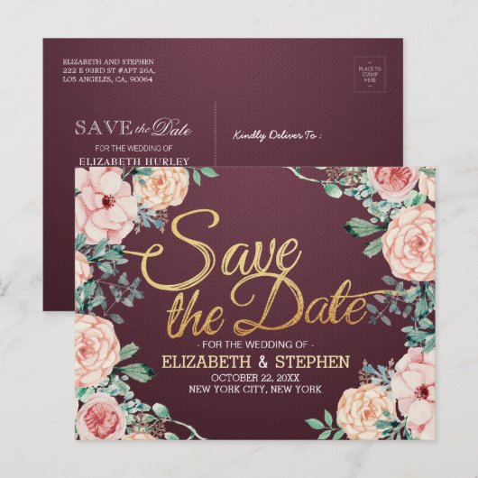 Waterverf Floral Wedding Save the Date Aankondigingskaart (Voorkant / Achterkant)