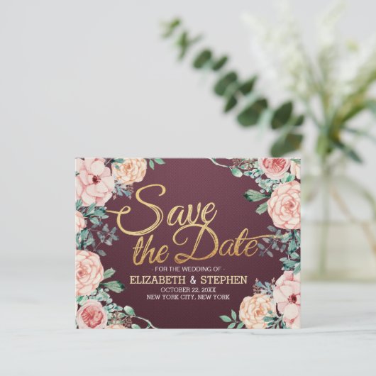 Waterverf Floral Wedding Save the Date Aankondigingskaart (Staand voorkant)