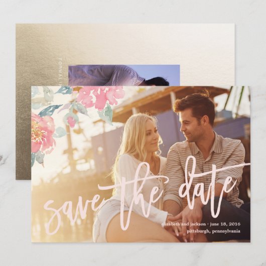 WATERVERF FLORAL WEDDING Save the Date Card (Voorkant / Achterkant)