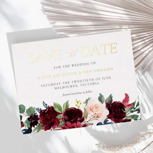 Waterverf Floral Wedding Save the date Folie Uitnodiging Briefkaart
