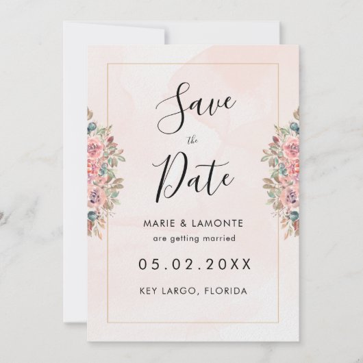 Waterverf Floral Wedding Save the Date Kaart (Voorkant)