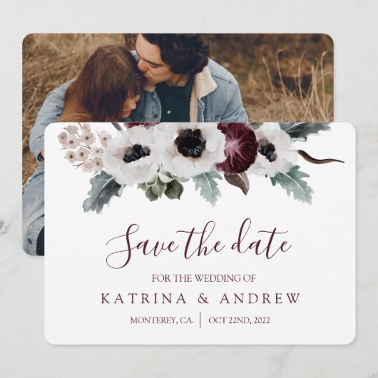 Waterverf Floral Wedding Save the Date Kaarten (Voorkant / Achterkant)