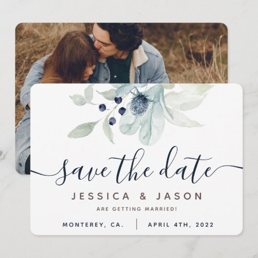 Waterverf Floral Wedding Save the Date Kaarten (Voorkant / Achterkant)