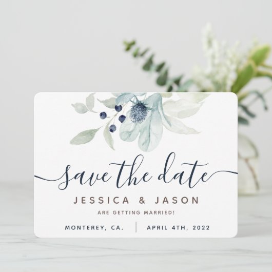 Waterverf Floral Wedding Save the Date Kaarten (Staand voorkant)