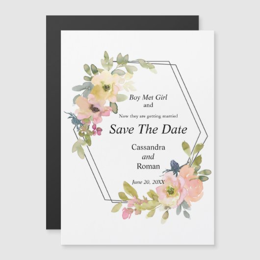 Waterverf Floral Wedding Save the Date Magnetische Uitnodiging (Voorkant / Achterkant)