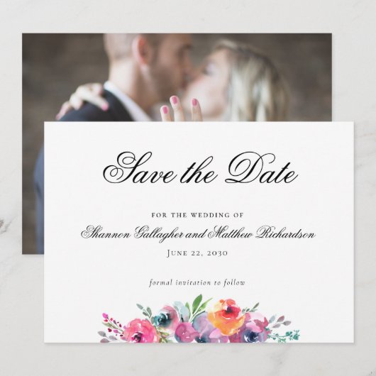 Waterverf Floral Wedding Save the Date Photo Aankondiging (Voorkant / Achterkant)