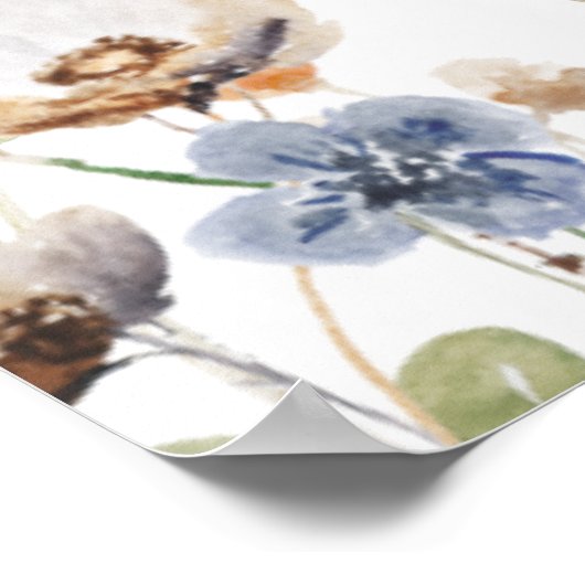 Waterverf Floral Wedding Seating Chart Poster (Hoek)