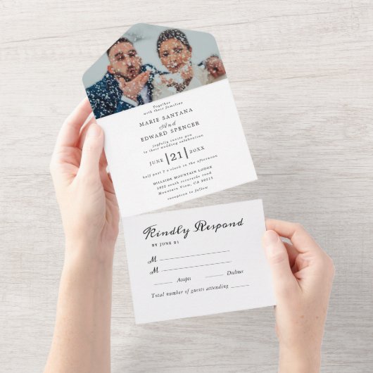 Waterverf Floral Wedding Summer Garden All In One Uitnodiging (Afscheurbaar)