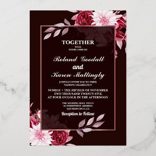 Waterverf Floral Wedding Summer Garden Folie Uitnodiging (Voorkant)