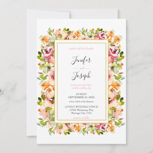 Waterverf Floral Wedding Summer Garden Kaart (Voorkant)
