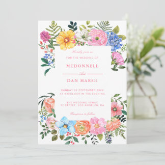 Waterverf Floral Wedding Summer Garden Kaart