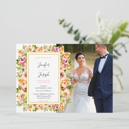 Waterverf Floral Wedding Summer Garden Kaart (Staand voorkant)