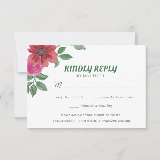Waterverf Floral Wedding Summer Garden RSVP Kaartje (Voorkant)