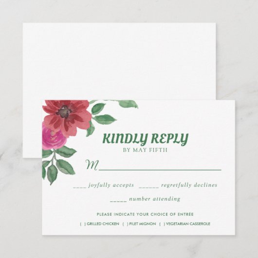 Waterverf Floral Wedding Summer Garden RSVP Kaartje (Voorkant / Achterkant)