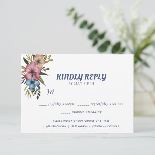 Waterverf Floral Wedding Summer Garden RSVP Kaartje (Staand voorkant)