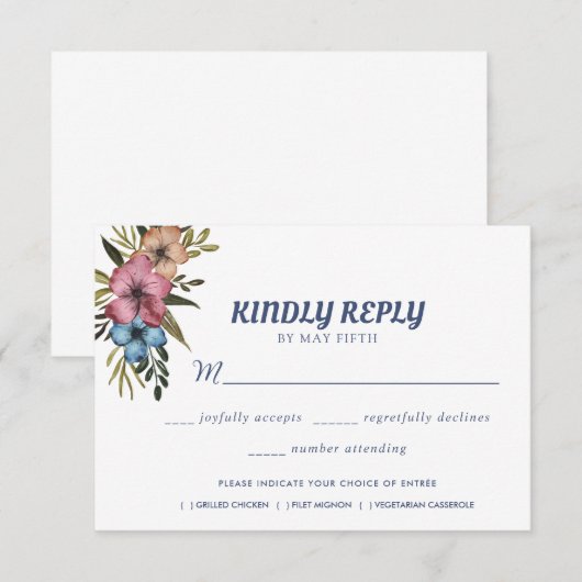 Waterverf Floral Wedding Summer Garden RSVP Kaartje (Voorkant / Achterkant)