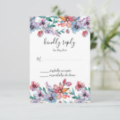 Waterverf Floral Wedding Summer Garden RSVP Kaartje (Staand voorkant)