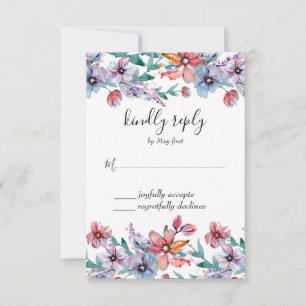 Waterverf Floral Wedding Summer Garden RSVP Kaartje